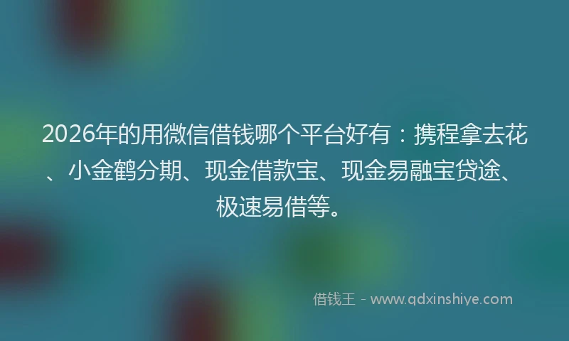2026年的用微信借钱哪个平台好有：携程拿去花、小金鹤分期、现金借款宝、现金易融宝贷途、极速易借等。
