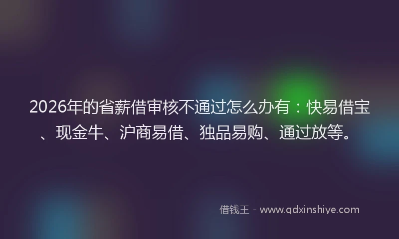 2026年的省薪借审核不通过怎么办有：快易借宝、现金牛、沪商易借、独品易购、通过放等。