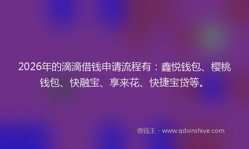 2026年的滴滴借钱申请流程有:鑫悦钱包、樱桃钱包、快融宝、享来花、快捷宝贷等。
