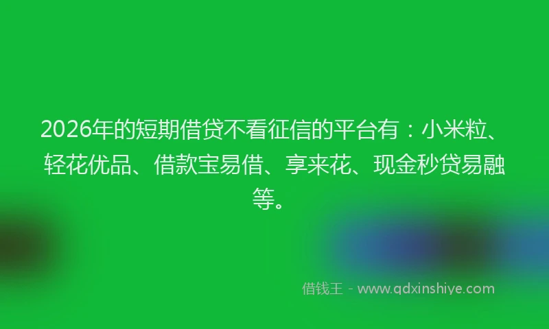 2026年的短期借贷不看征信的平台有：小米粒、轻花优品、借款宝易借、享来花、现金秒贷易融等。