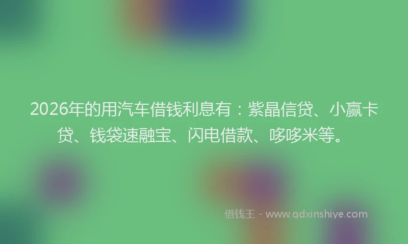 2026年的用汽车借钱利息有：紫晶信贷、小赢卡贷、钱袋速融宝、闪电借款、哆哆米等。