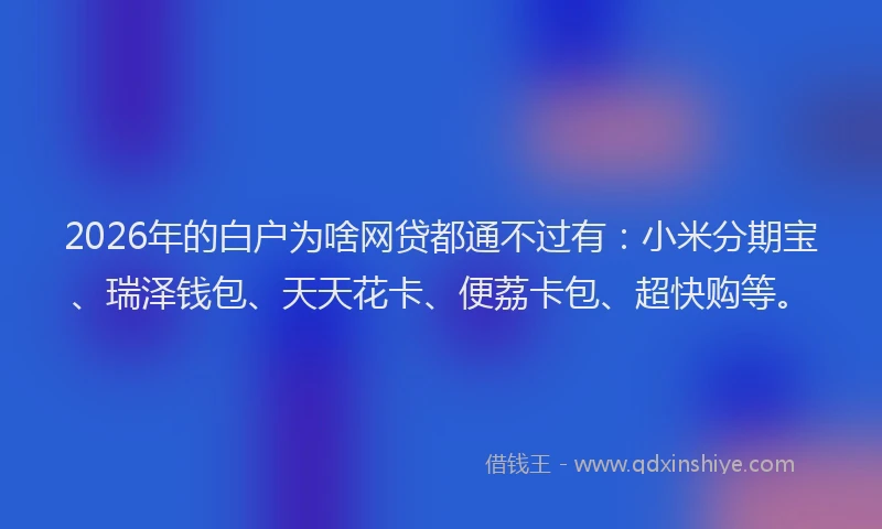 2026年的白户为啥网贷都通不过有:小米分期宝、瑞泽钱包、天天花卡、便荔卡包、超快购等。