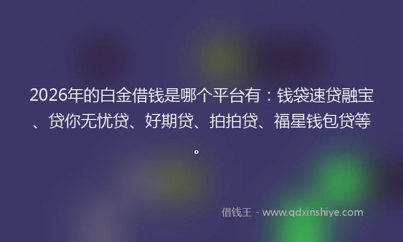 2026年的白金借钱是哪个平台有：钱袋速贷融宝、贷你无忧贷、好期贷、拍拍贷、福星钱包贷等。