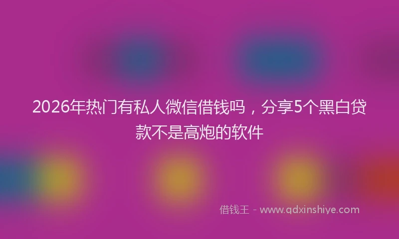 2026年热门有私人微信借钱吗，分享5个黑白贷款不是高炮的软件