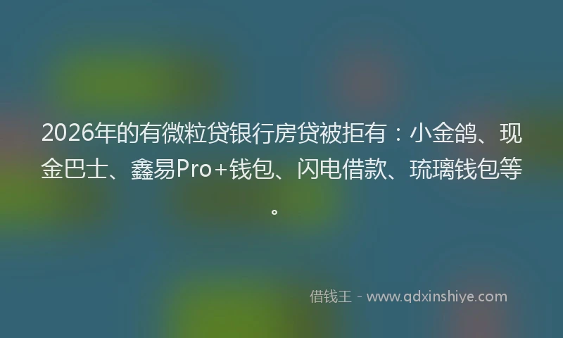 2026年的有微粒贷银行房贷被拒有：小金鸽、现金巴士、鑫易Pro+钱包、闪电借款、琉璃钱包等。