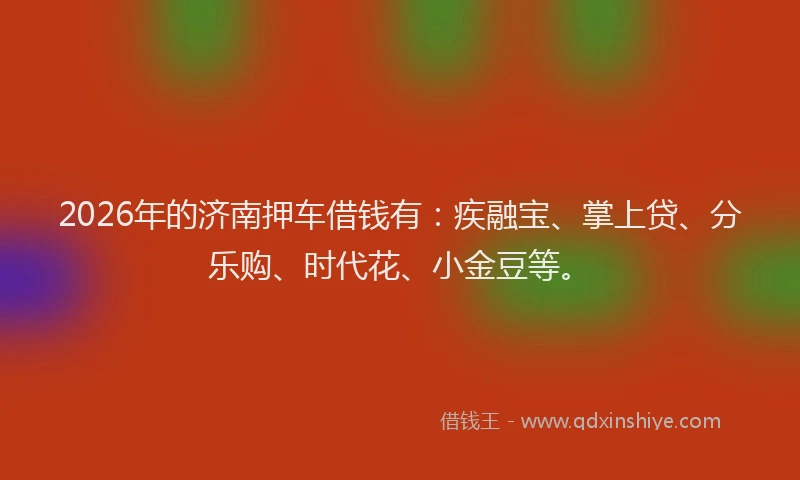 2026年的济南押车借钱有：疾融宝、掌上贷、分乐购、时代花、小金豆等。