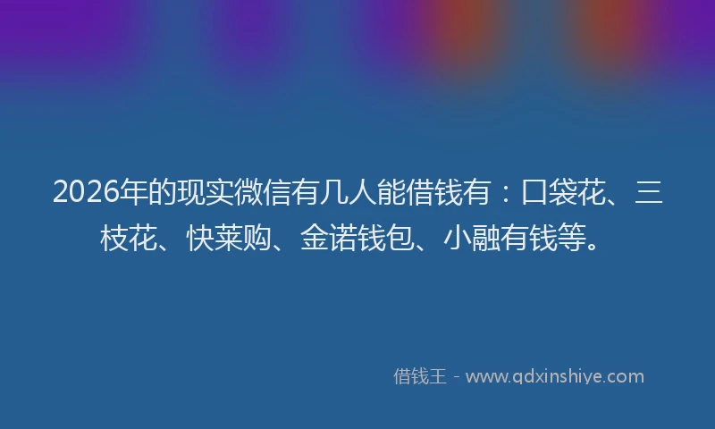 2026年的现实微信有几人能借钱有:口袋花、三枝花、快莱购、金诺钱包、小融有钱等。