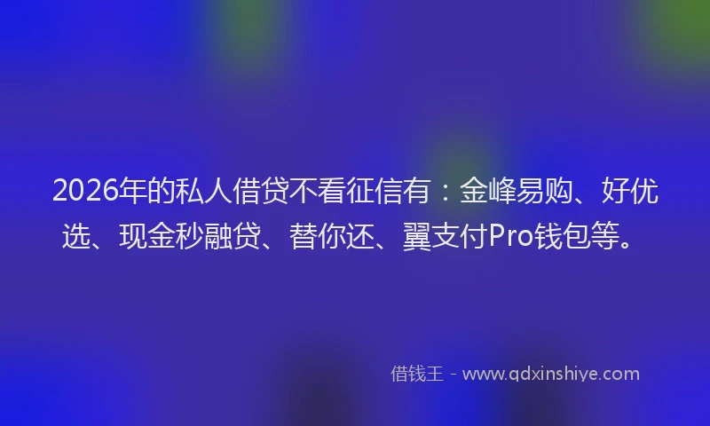 2026年的私人借贷不看征信有:金峰易购、好优选、现金秒融贷、替你还、翼支付Pro钱包等。