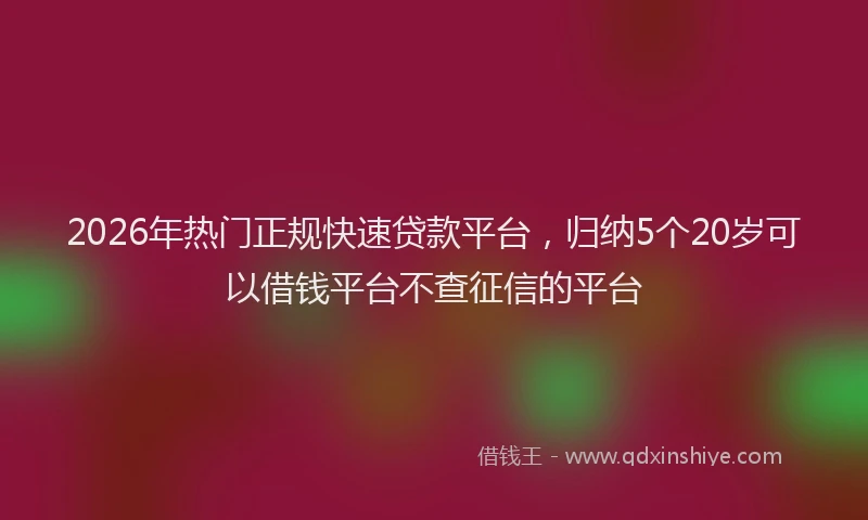 2026年热门正规快速贷款平台，归纳5个20岁可以借钱平台不查征信的平台