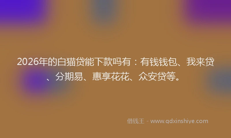 2026年的白猫贷能下款吗有：有钱钱包、我来贷、分期易、惠享花花、众安贷等。