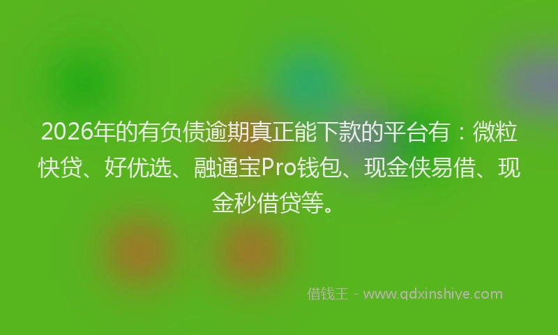 2026年的有负债逾期真正能下款的平台有：微粒快贷、好优选、融通宝Pro钱包、现金侠易借、现金秒借贷等。