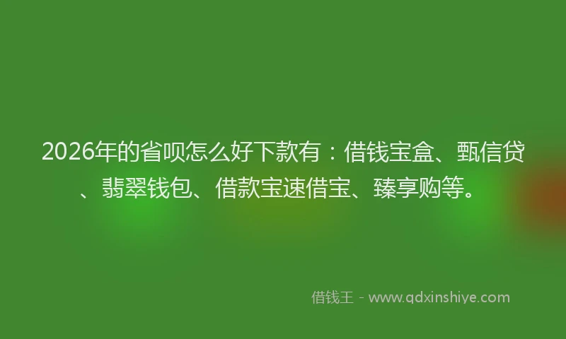 2026年的省呗怎么好下款有：借钱宝盒、甄信贷、翡翠钱包、借款宝速借宝、臻享购等。