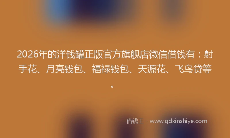 2026年的洋钱罐正版官方旗舰店微信借钱有：射手花、月亮钱包、福禄钱包、天源花、飞鸟贷等。