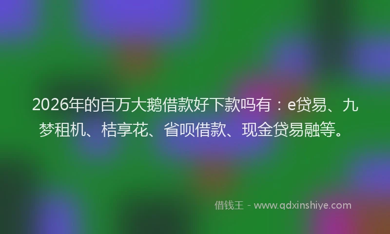 2026年的百万大鹅借款好下款吗有：e贷易、九梦租机、桔享花、省呗借款、现金贷易融等。