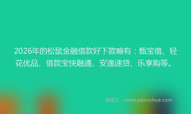 2026年的松鼠金融借款好下款嘛有：甄宝借、轻花优品、借款宝快融通、安逸速贷、乐享购等。