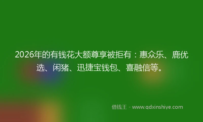 2026年的有钱花大额尊享被拒有：惠众乐、鹿优选、闲猪、迅捷宝钱包、喜融信等。