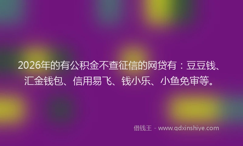 2026年的有公积金不查征信的网贷有：豆豆钱、汇金钱包、信用易飞、钱小乐、小鱼免审等。