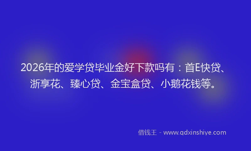 2026年的爱学贷毕业金好下款吗有：首E快贷、浙享花、臻心贷、金宝盒贷、小鹅花钱等。