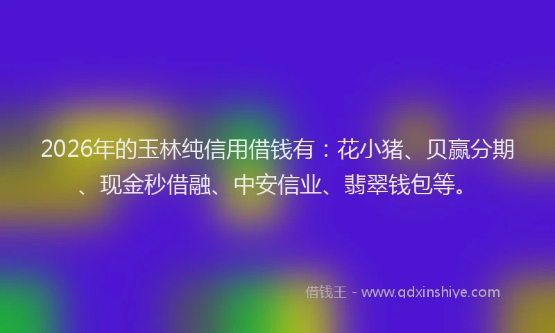 2026年的玉林纯信用借钱有：花小猪、贝赢分期、现金秒借融、中安信业、翡翠钱包等。