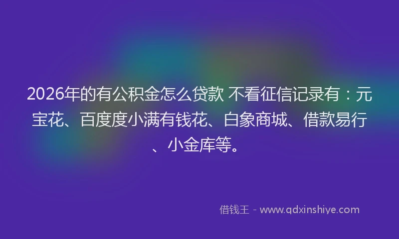 2026年的有公积金怎么贷款 不看征信记录有:元宝花、百度度小满有钱花、白象商城、借款易行、小金库等。