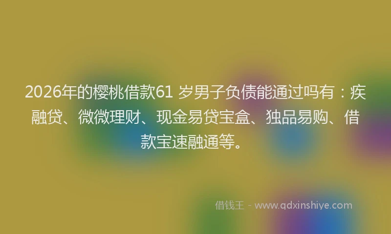 2026年的樱桃借款61 岁男子负债能通过吗有：疾融贷、微微理财、现金易贷宝盒、独品易购、借款宝速融通等。