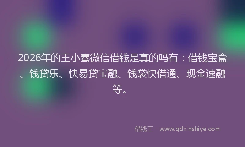 2026年的王小骞微信借钱是真的吗有：借钱宝盒、钱贷乐、快易贷宝融、钱袋快借通、现金速融等。