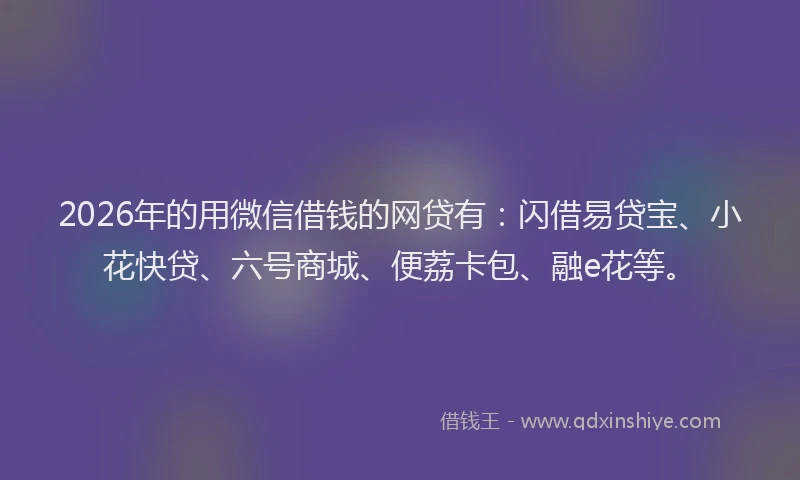 2026年的用微信借钱的网贷有：闪借易贷宝、小花快贷、六号商城、便荔卡包、融e花等。