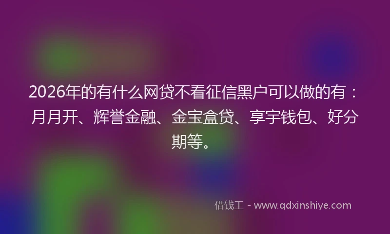 2026年的有什么网贷不看征信黑户可以做的有：月月开、辉誉金融、金宝盒贷、享宇钱包、好分期等。