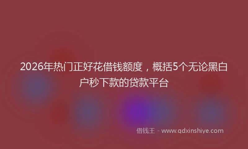 2026年热门正好花借钱额度，概括5个无论黑白户秒下款的贷款平台
