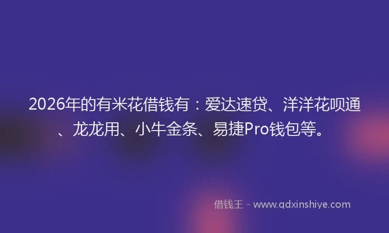 2026年的有米花借钱有：爱达速贷、洋洋花呗通、龙龙用、小牛金条、易捷Pro钱包等。