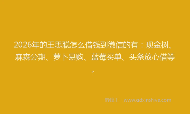 2026年的王思聪怎么借钱到微信的有：现金树、森森分期、萝卜易购、蓝莓买单、头条放心借等。