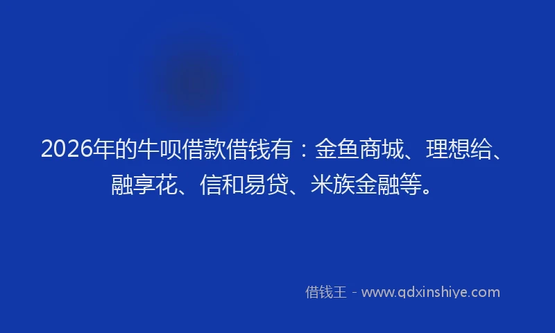 2026年的牛呗借款借钱有：金鱼商城、理想给、融享花、信和易贷、米族金融等。