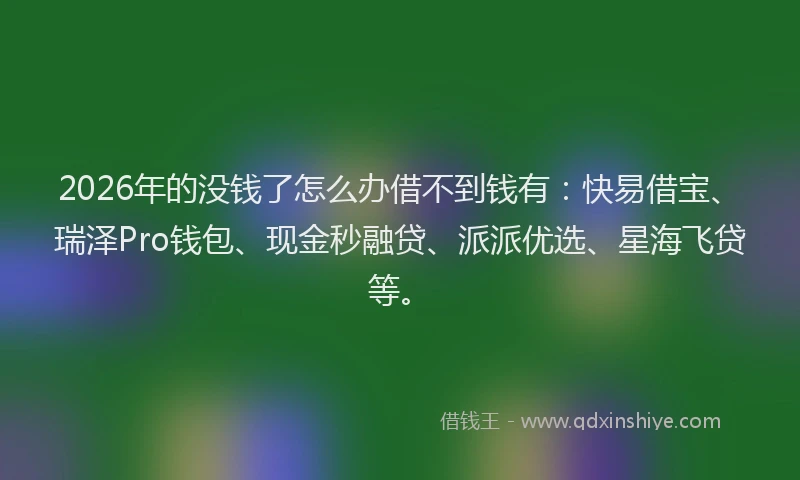 2026年的没钱了怎么办借不到钱有：快易借宝、瑞泽Pro钱包、现金秒融贷、派派优选、星海飞贷等。