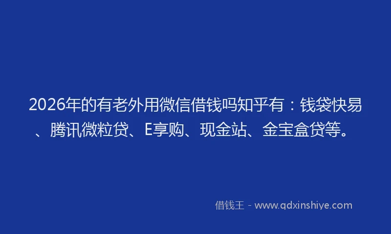 2026年的有老外用微信借钱吗知乎有：钱袋快易、腾讯微粒贷、E享购、现金站、金宝盒贷等。