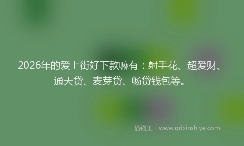 2026年的爱上街好下款嘛有：射手花、超爱财、通天贷、麦芽贷、畅贷钱包等。