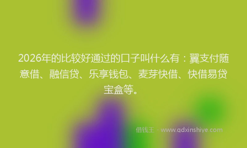 2026年的比较好通过的口子叫什么有：翼支付随意借、融信贷、乐享钱包、麦芽快借、快借易贷宝盒等。
