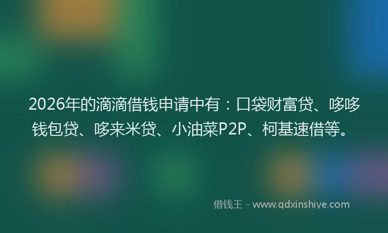 2026年的滴滴借钱申请中有：口袋财富贷、哆哆钱包贷、哆来米贷、小油菜P2P、柯基速借等。