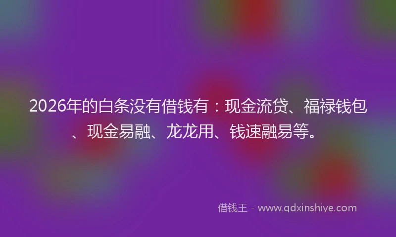 2026年的白条没有借钱有:现金流贷、福禄钱包、现金易融、龙龙用、钱速融易等。