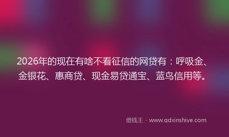 2026年的现在有啥不看征信的网贷有：呼吸金、金银花、惠商贷、现金易贷通宝、蓝鸟信用等。