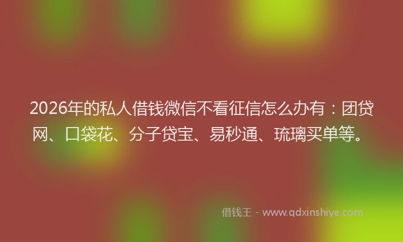 2026年的私人借钱微信不看征信怎么办有：团贷网、口袋花、分子贷宝、易秒通、琉璃买单等。