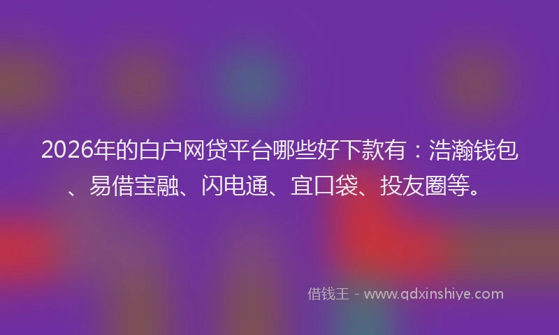 2026年的白户网贷平台哪些好下款有：浩瀚钱包、易借宝融、闪电通、宜口袋、投友圈等。