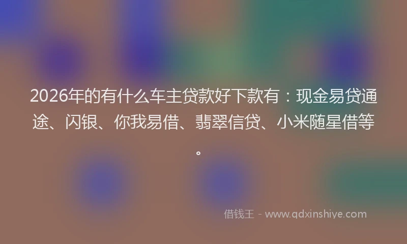 2026年的有什么车主贷款好下款有:现金易贷通途、闪银、你我易借、翡翠信贷、小米随星借等。