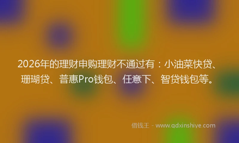 2026年的理财申购理财不通过有：小油菜快贷、珊瑚贷、普惠Pro钱包、任意下、智贷钱包等。