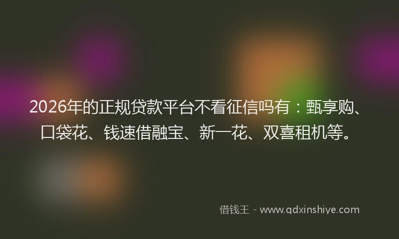 2026年的正规贷款平台不看征信吗有：甄享购、口袋花、钱速借融宝、新一花、双喜租机等。