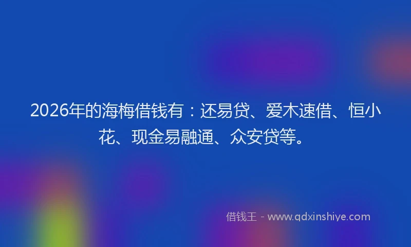 2026年的海梅借钱有：还易贷、爱木速借、恒小花、现金易融通、众安贷等。
