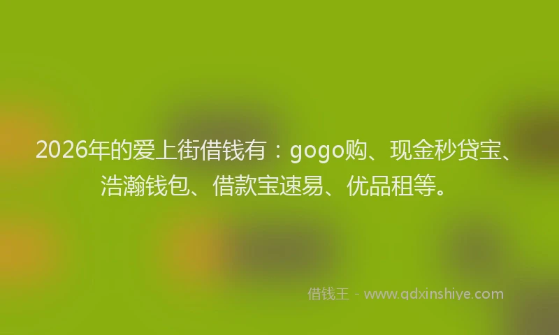 2026年的爱上街借钱有：gogo购、现金秒贷宝、浩瀚钱包、借款宝速易、优品租等。