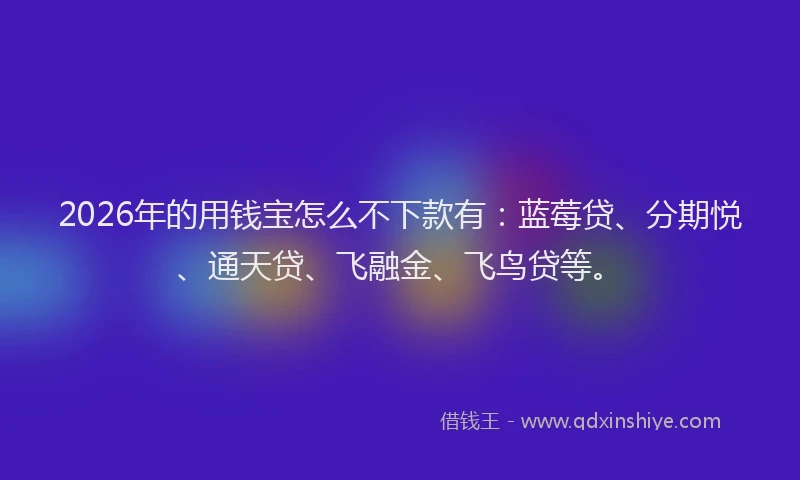 2026年的用钱宝怎么不下款有：蓝莓贷、分期悦、通天贷、飞融金、飞鸟贷等。