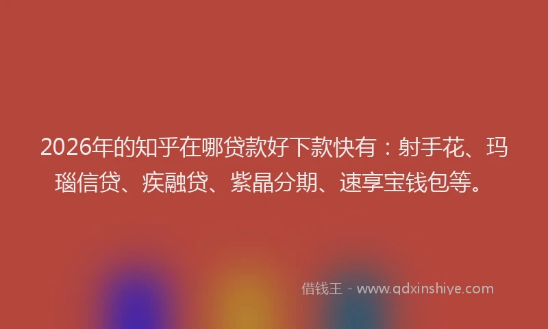 2026年的知乎在哪贷款好下款快有：射手花、玛瑙信贷、疾融贷、紫晶分期、速享宝钱包等。