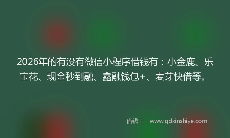 2026年的有没有微信小程序借钱有：小金鹿、乐宝花、现金秒到融、鑫融钱包+、麦芽快借等。