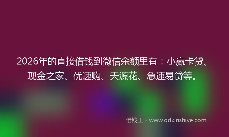2026年的直接借钱到微信余额里有：小赢卡贷、现金之家、优速购、天源花、急速易贷等。